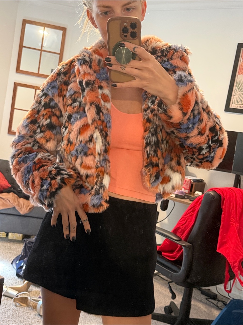 Lulu's Multicolor Faux-Fur Print Teddy Jacket